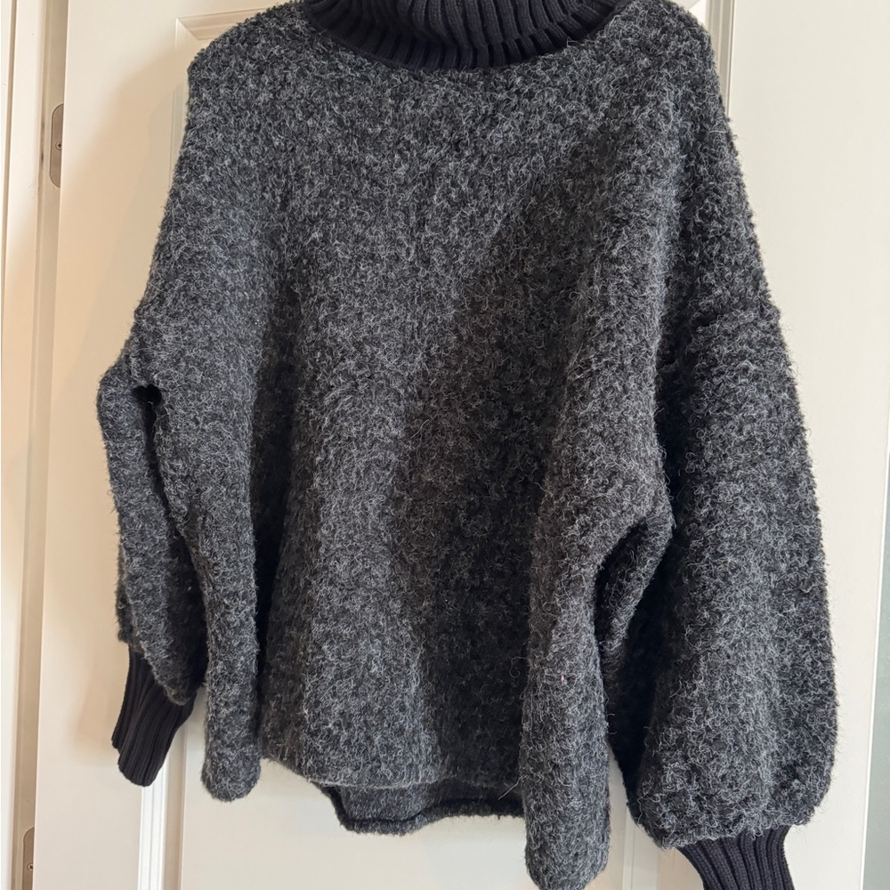 Free People Black Cowl Neck Sweater with Balloon Sleeves